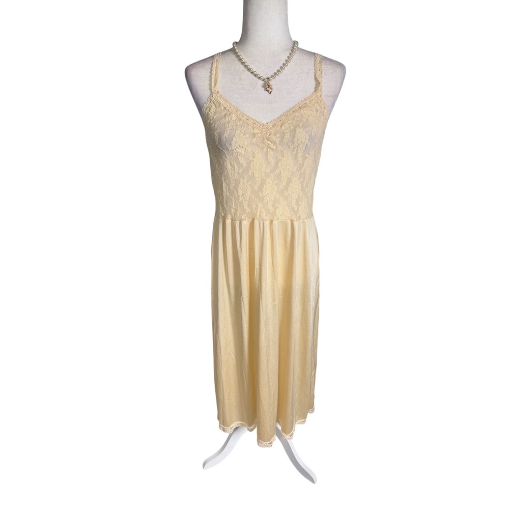 Vintage Beige Lace Slip Dress Maxi Midi Layering‎ Cottagecore Boho Lingerie